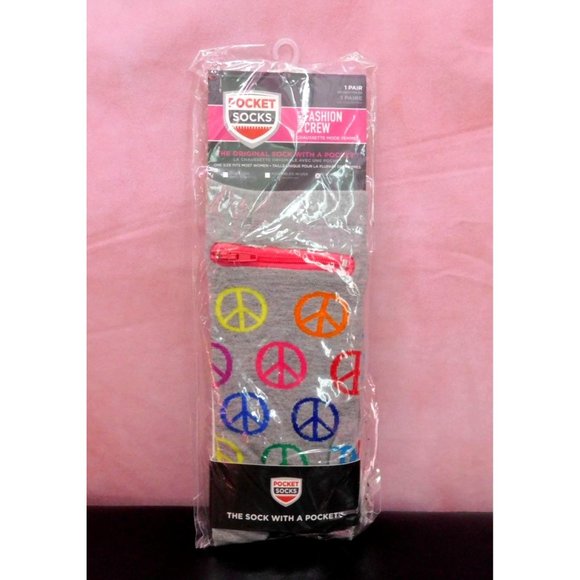 Pocket Socks Accessories - NWT Pocket Socks Crew Socks Medium 6 to 9 Peace Sign Hidden Zipper